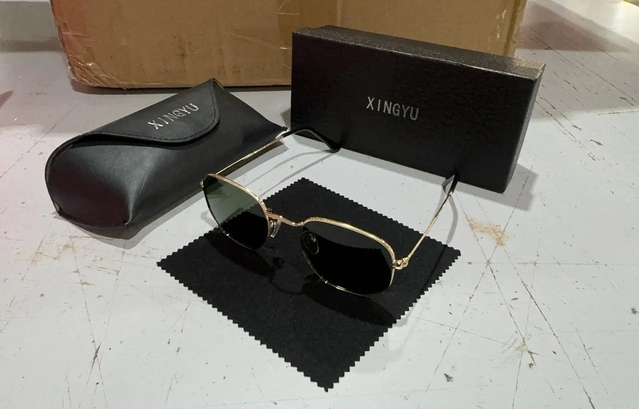Classic round metal sunglasses for men in retro style, showing colour options.
