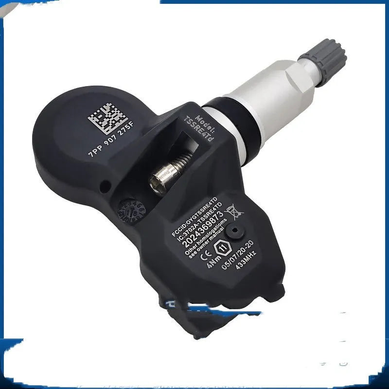 Black Audi tyre pressure monitor sensor for vehicle pressure monitoring