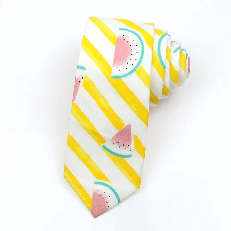 Korean style narrow cotton bow tie with cartoon pattern printing and adjustable neck strap