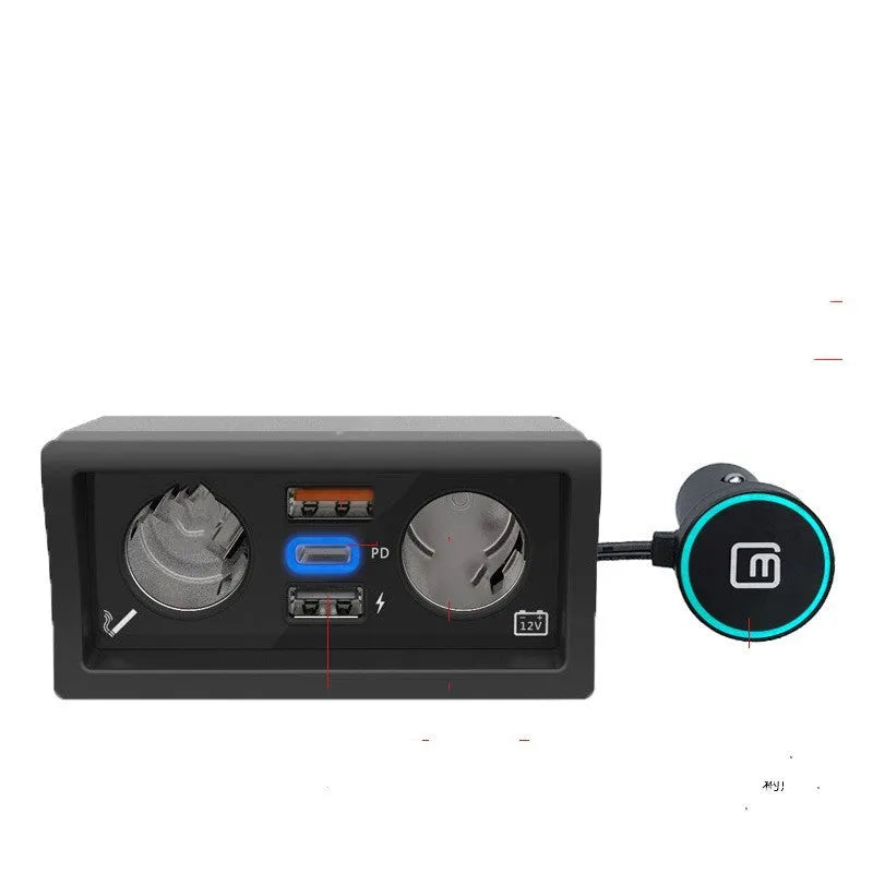 Black ABS plastic QC3.0 fast car charger for Volkswagen vehicles with Android and Apple model options.
