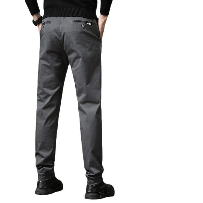 Combed cotton light business casual trousers for men in four colours with mid-rise elastic waist