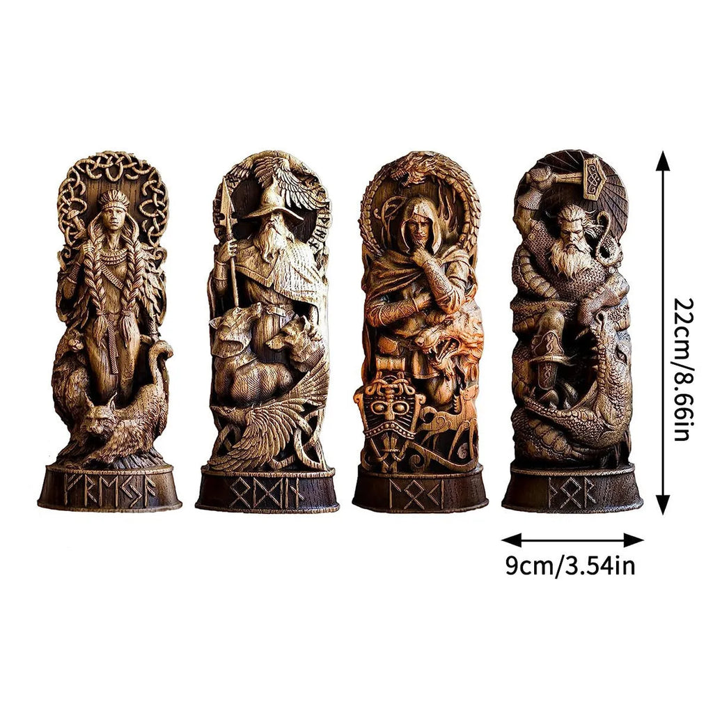 Handmade iron resin hero statue ornament Odin Thor Freya Loki 10x6x22cm set of four