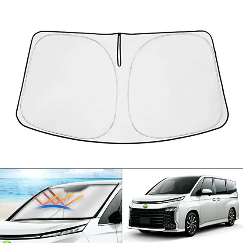 Silver tape car front windshield sunshade cover for a NOAH XOVY 90 series vehicle.