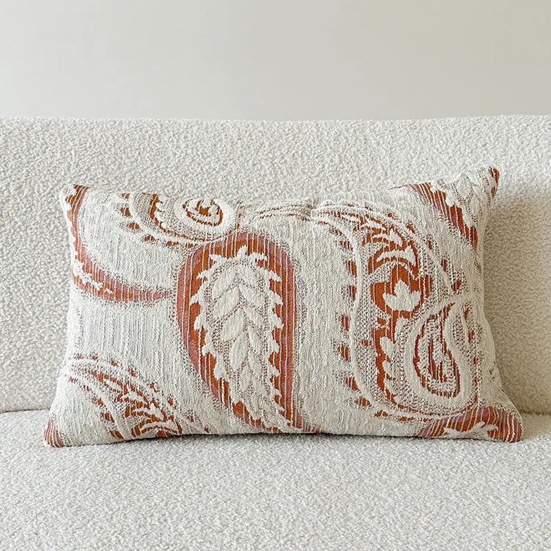 American-style jacquard sofa pillow backrest cover with paisley floral pattern in amber colours.