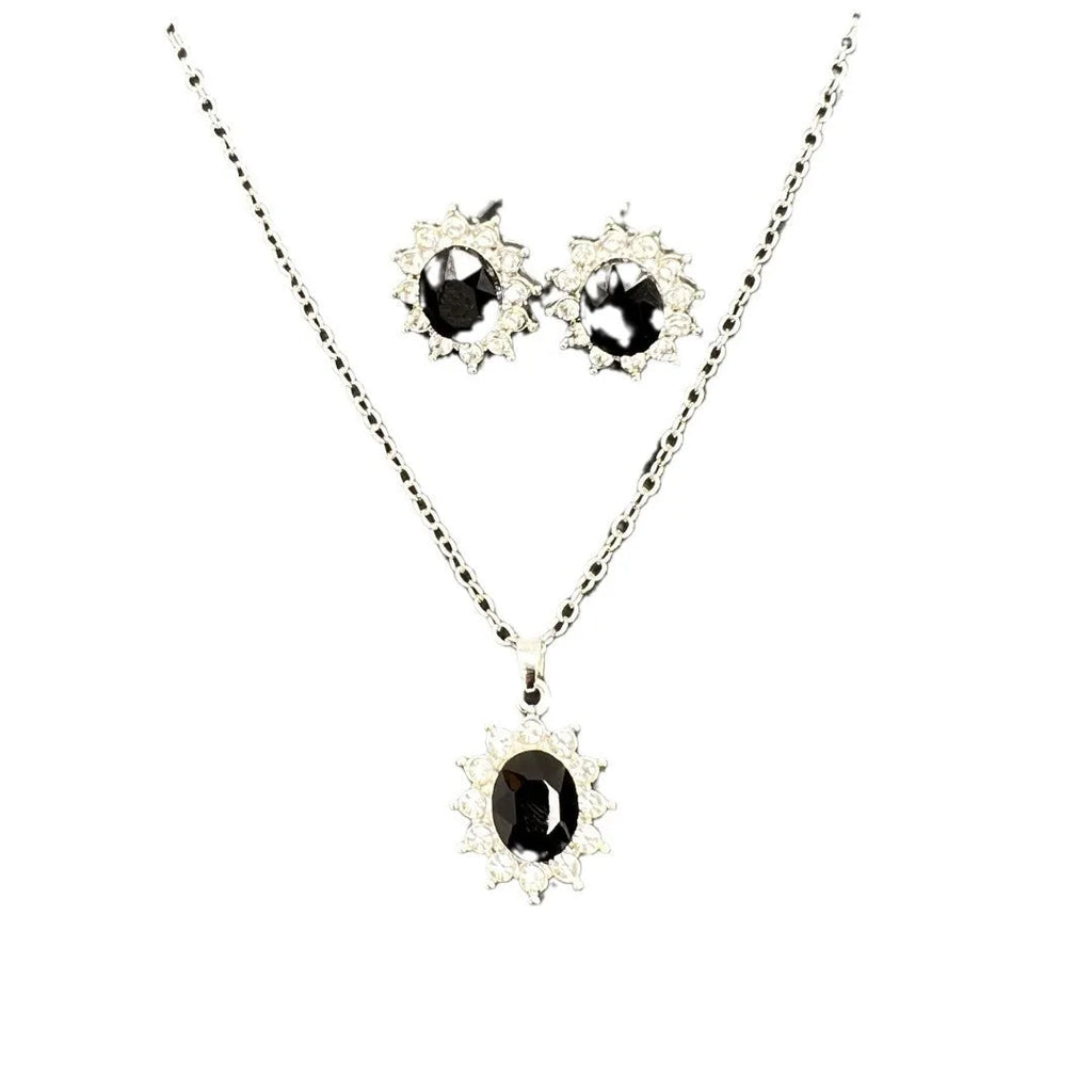Women's sunflower zircon ear stud necklace suit in blue, red, green, champagne, black or colour options