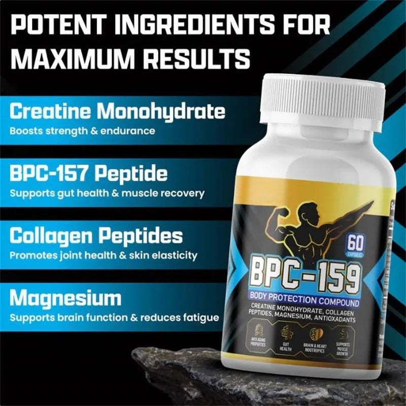 Body energy supplement capsules in bottle for skin health and general wellbeing support