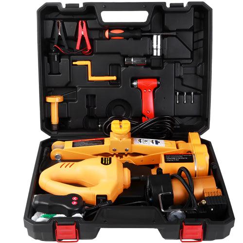 Yellow steel car electric jack set with electric wrench for vehicle tyre changing
