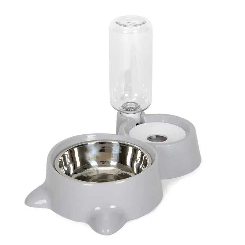 Blue automatic gravity pet food and water feeder bowl with stainless steel interior for cats and dogs