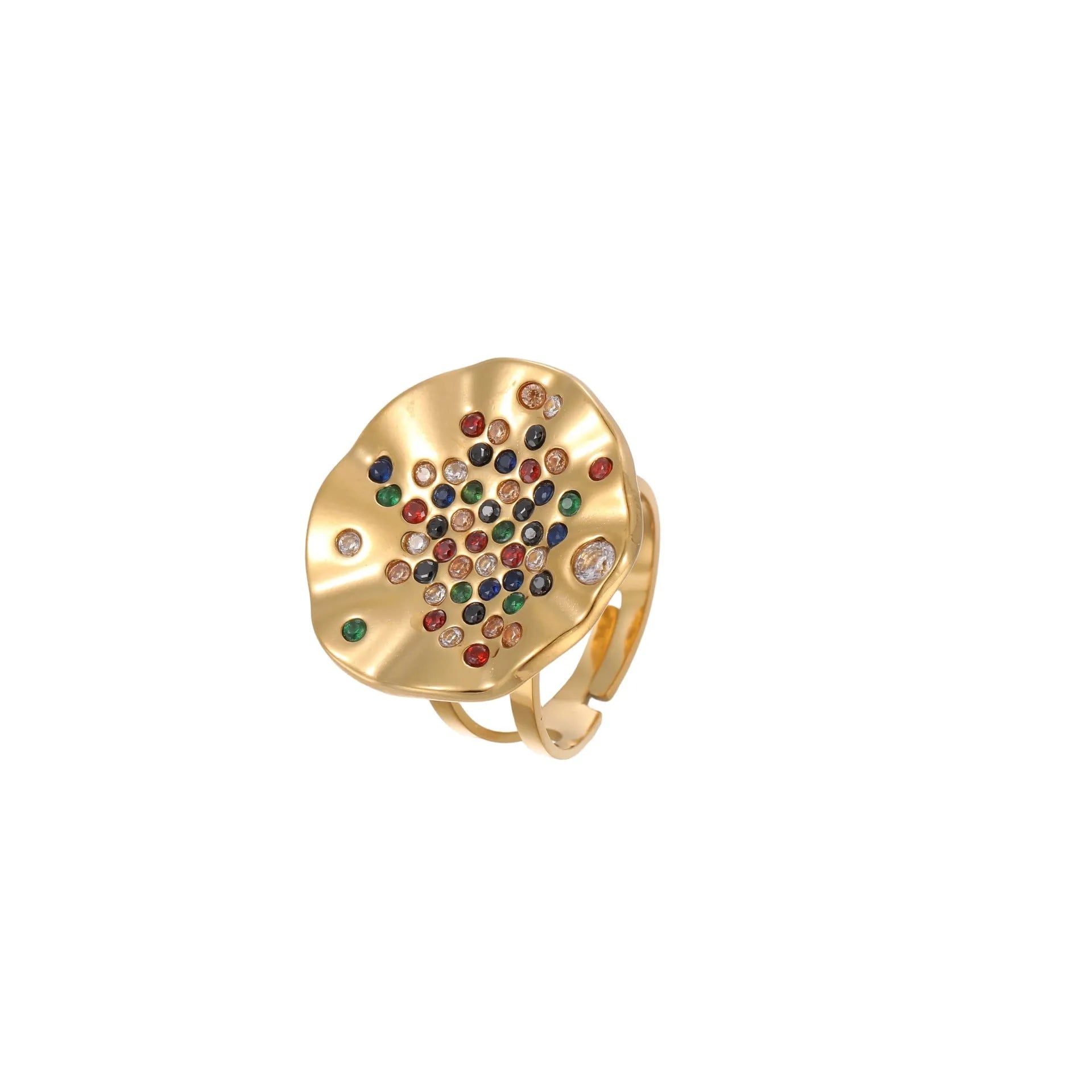 Geometric open mouth ring with pleated titanium inlays and diamond accents