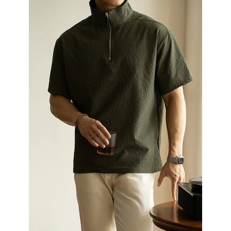 Men's cedar green loose-fit short sleeve t-shirt made from quick-drying ice silk fabric.