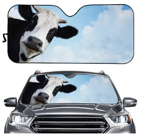 Telescopic aluminium foil car sun visor extended across a vehicle windshield