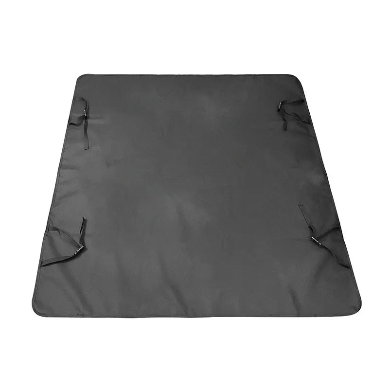 Cloth car pet mat for rear seat protection, shown in a dog bone print design on a grey background.
