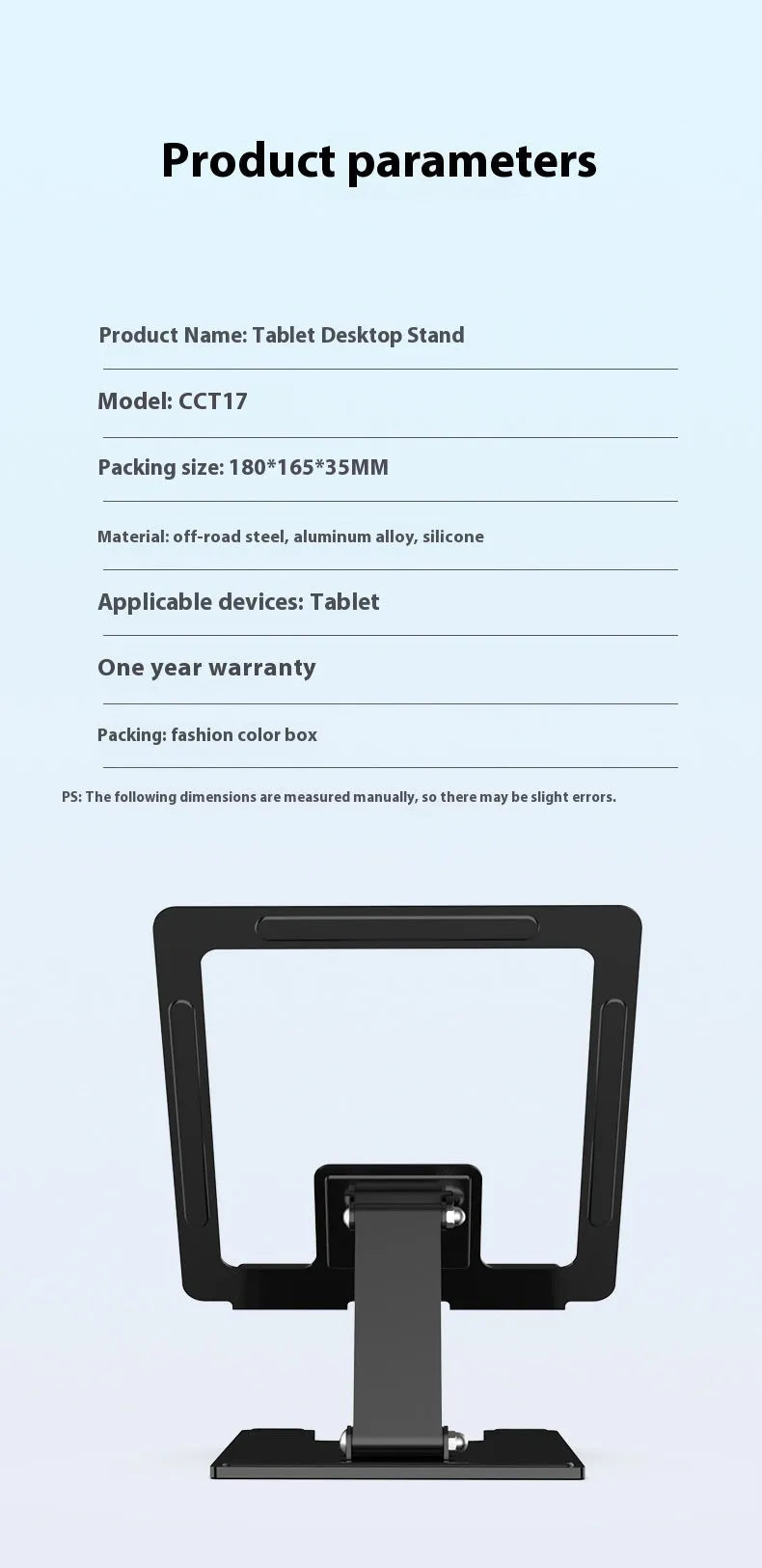 Flat desktop foldable rotating metal bracket for notebook in black alloy finish on desk
