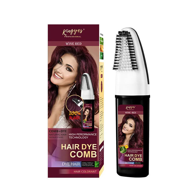 Easy Coloring Comb hair dye bottle with attached applicator brush in Brown, Wine Red, and Dark Brown options