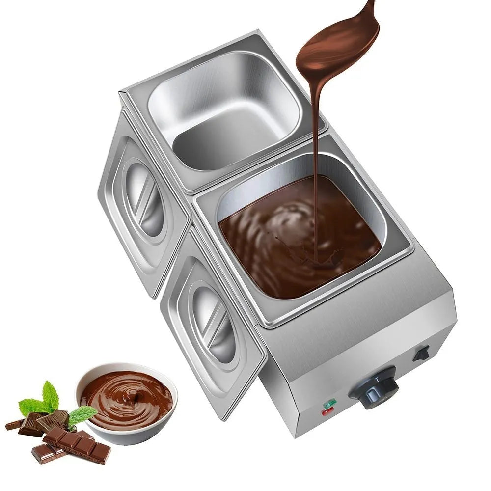 Commercial electric chocolate melting machine with stainless steel double pots and temperature control