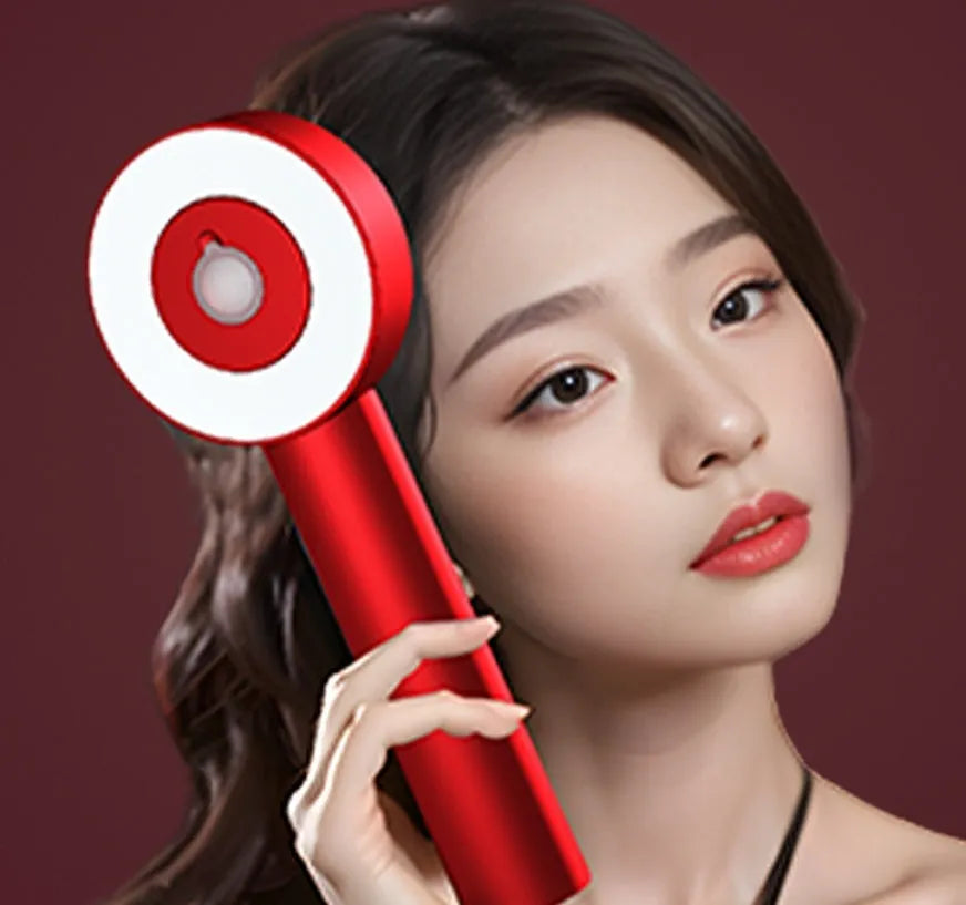 Red and blue light therapy massage hair comb with plastic construction and Type-C charging port
