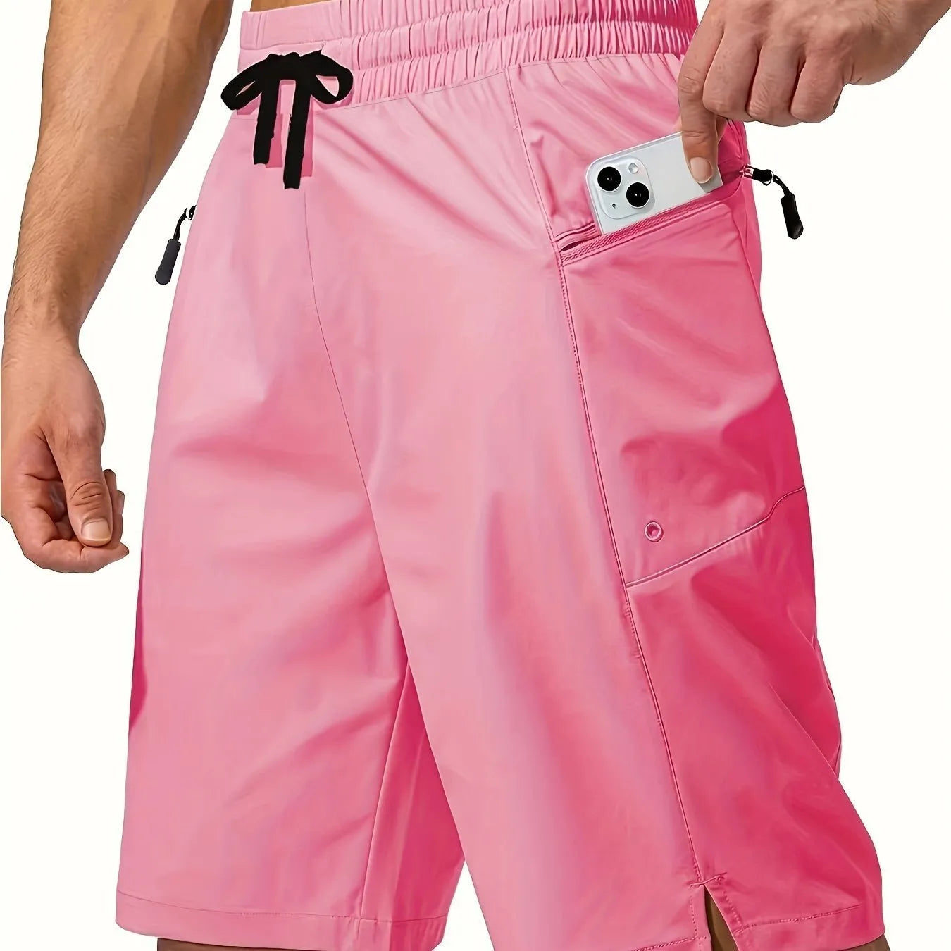 Men's solid colour quick-drying polyester beach shorts in straight-leg cut