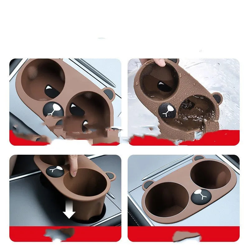 Grey silicone cup holder insert with star pattern for car central console