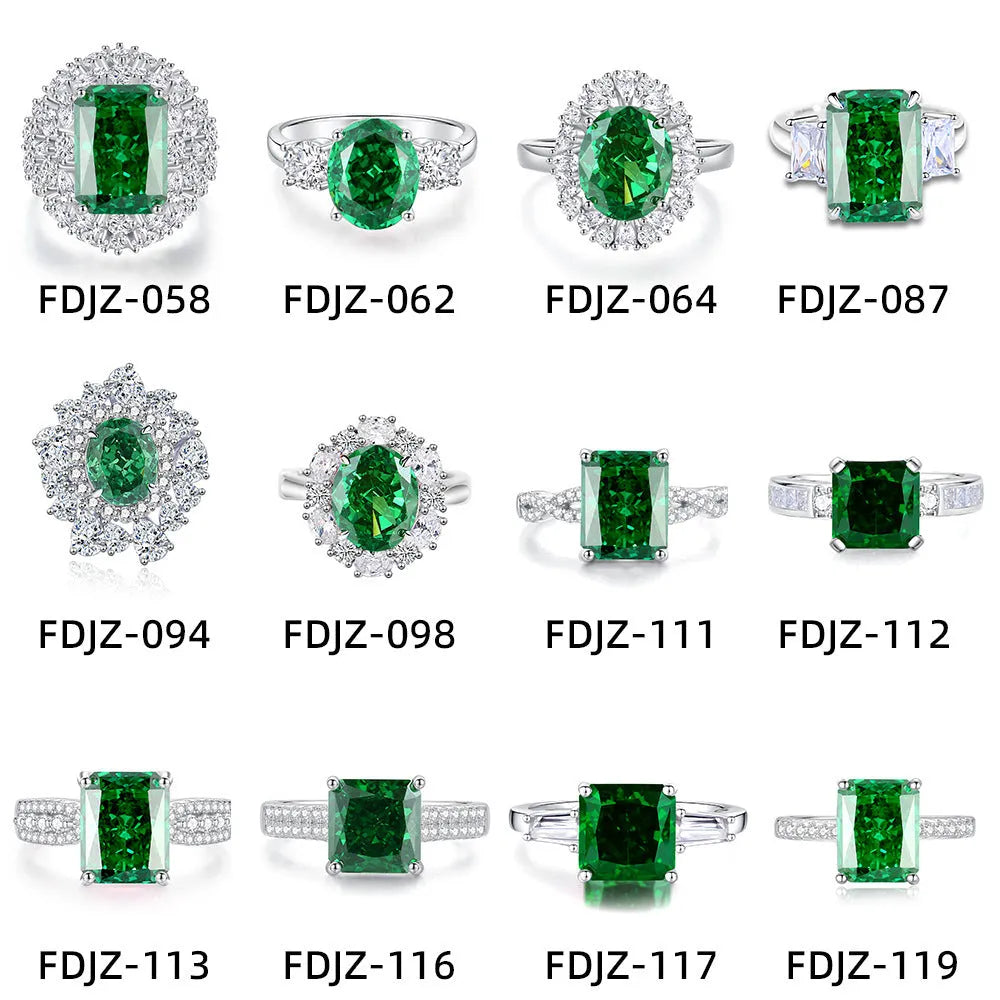 Geometric S925 sterling silver women's ring with emerald and inlaid high carbon diamonds in Palai Bahao style.