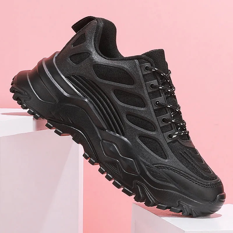 Men and women mesh breathable casual sports shoes with lace-up front in white, beige, black colours