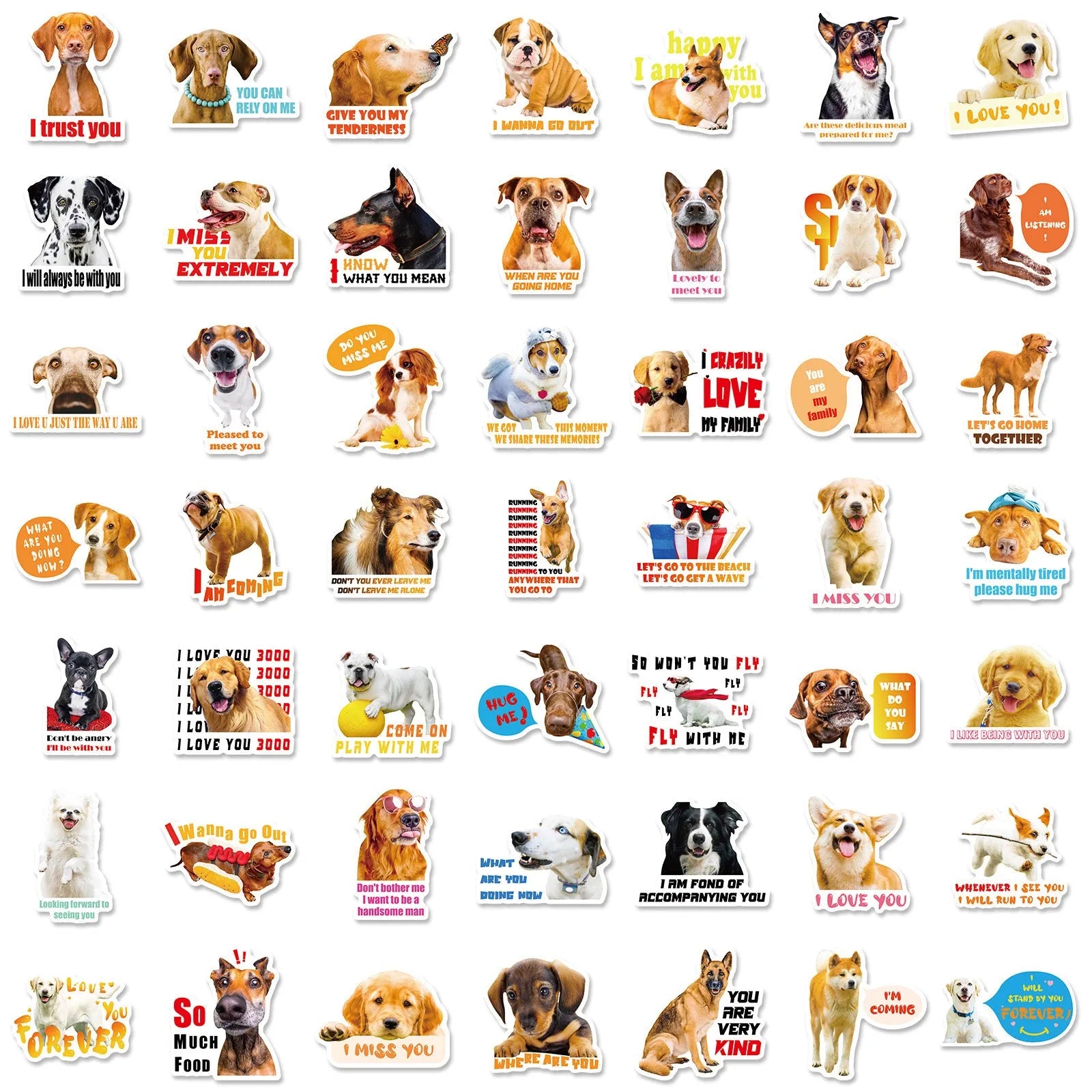 Pack of 100 realistic dog facial expression stickers in Nordic design style