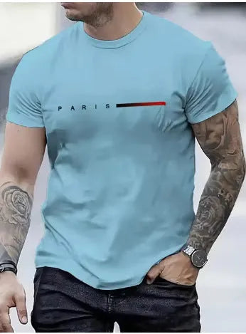 Men's slim fit casual top with a blue 3D printed mesh pattern on the front.