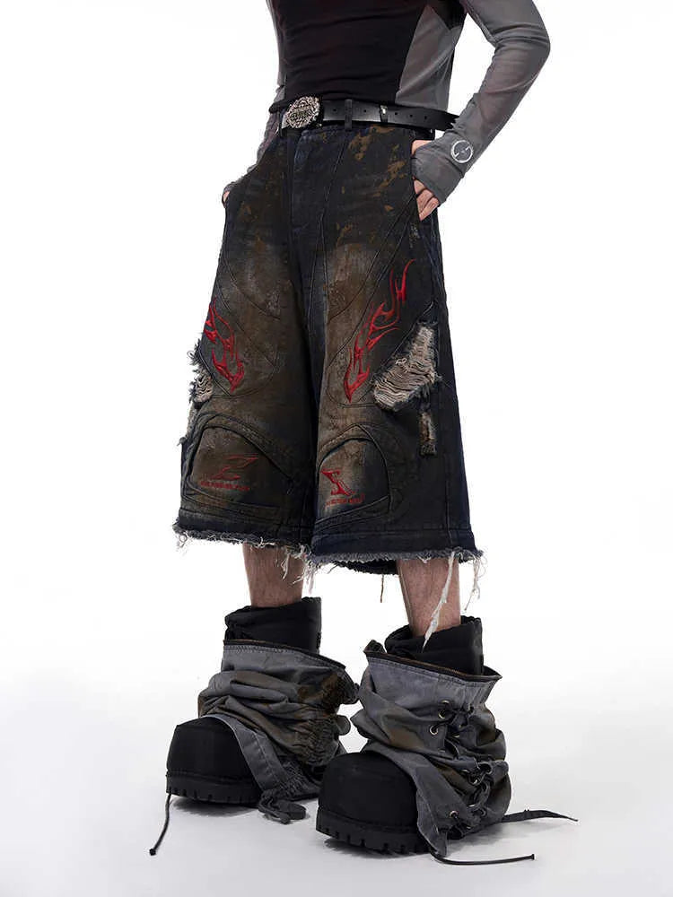 Men's loose-fit retro jeans with detachable trouser legs in denim