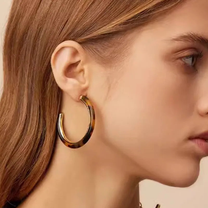Copper leopard print geometric ring-style earrings for women electroplated gold finish
