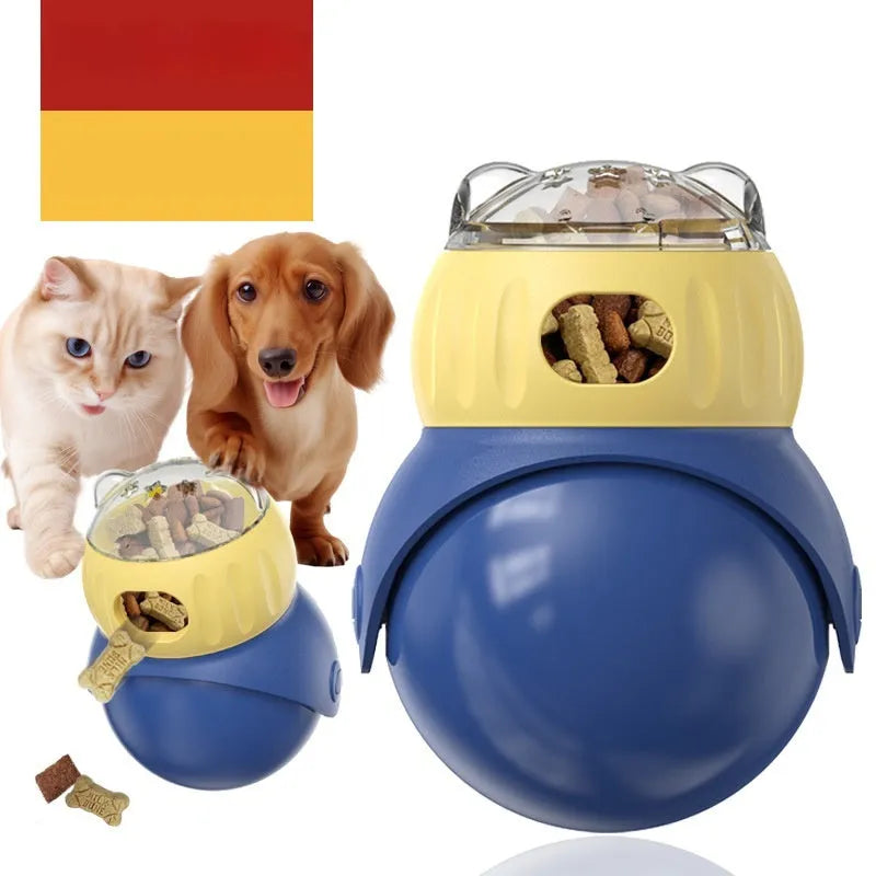 Morandi yellow tumbler owl-shaped plastic cat puzzle feeder with leak-resistant design