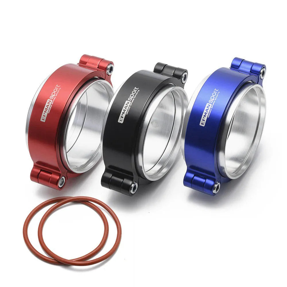 Aluminium fixed movement exhaust clamp for car modification in black, blue, or red colours