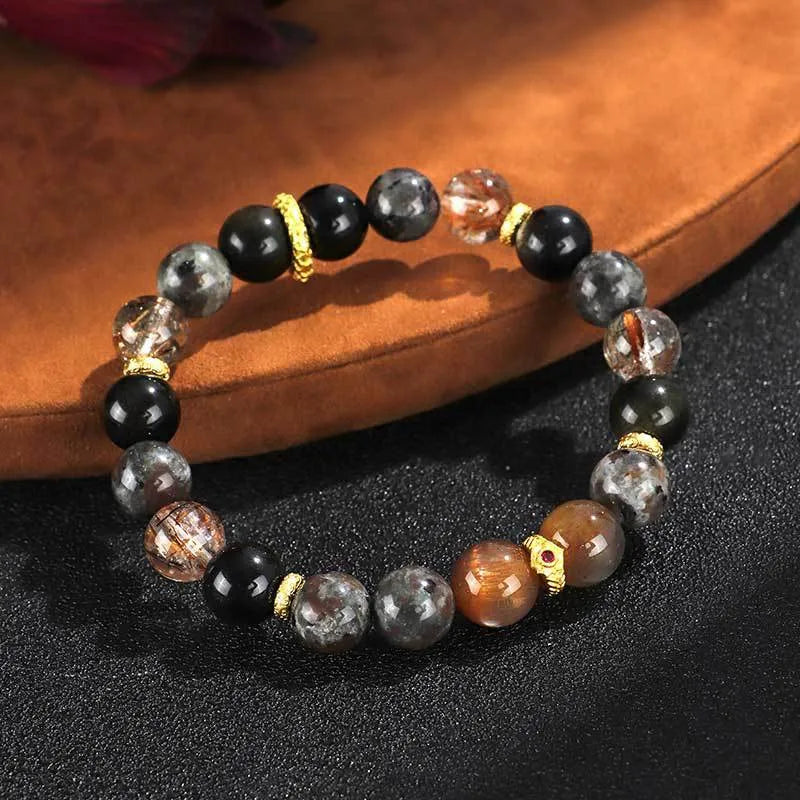 Handmade black sunstone flame stone Wukong couple bracelet for unisex wear