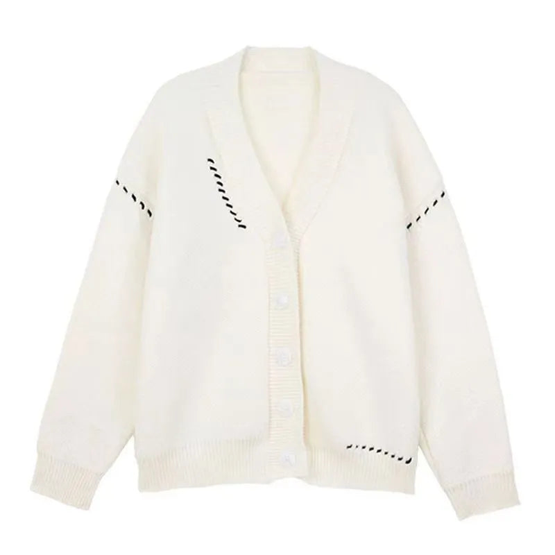 Women's loose fit knitted cardigan top coat in black or white colour
