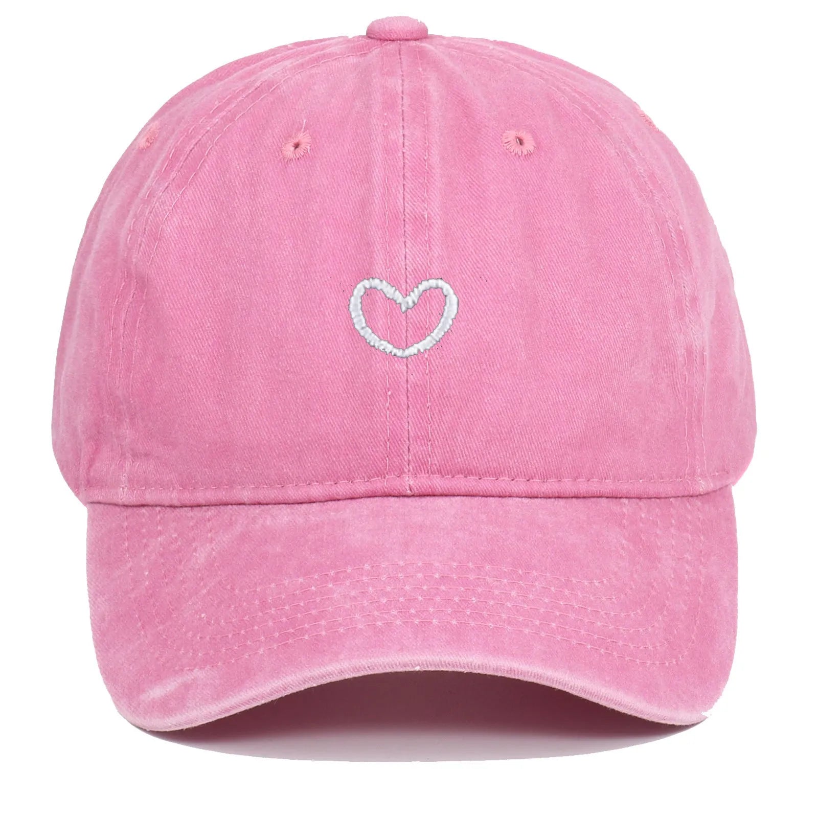 Cotton baseball cap with embroidered red love heart on front, shown in grey.