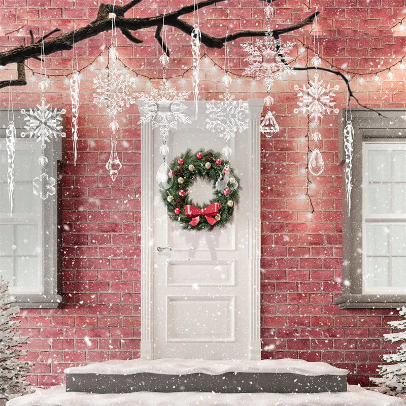 10pcs clear acrylic ice strip Christmas tree hanging pendants with ribbon for indoor outdoor decoration