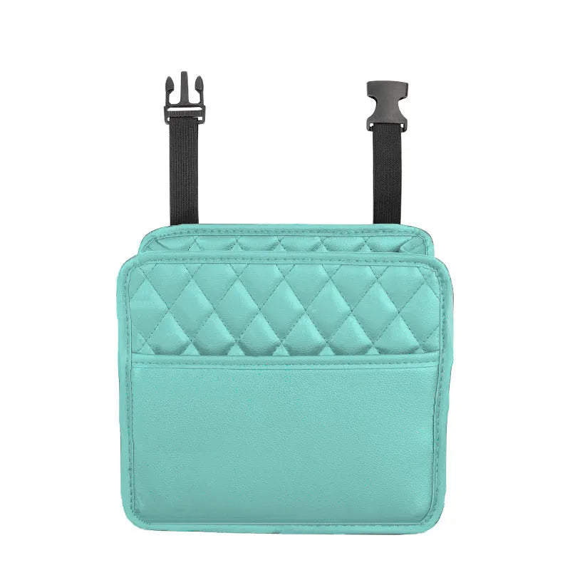 Leather car hanging storage bag measuring 25 × 25 × 8 cm in black, pink, green or white