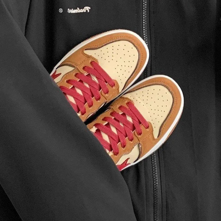 Brown women's low-top platform sneakers with round toe and sequin trim details