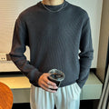 Men's thick bamboo fibre ice silk sweater in light gray, loose fit, round neck, striped pattern