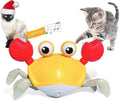 Red or blue ABS plastic crawling crab dog toy with lights, shown on a floor.