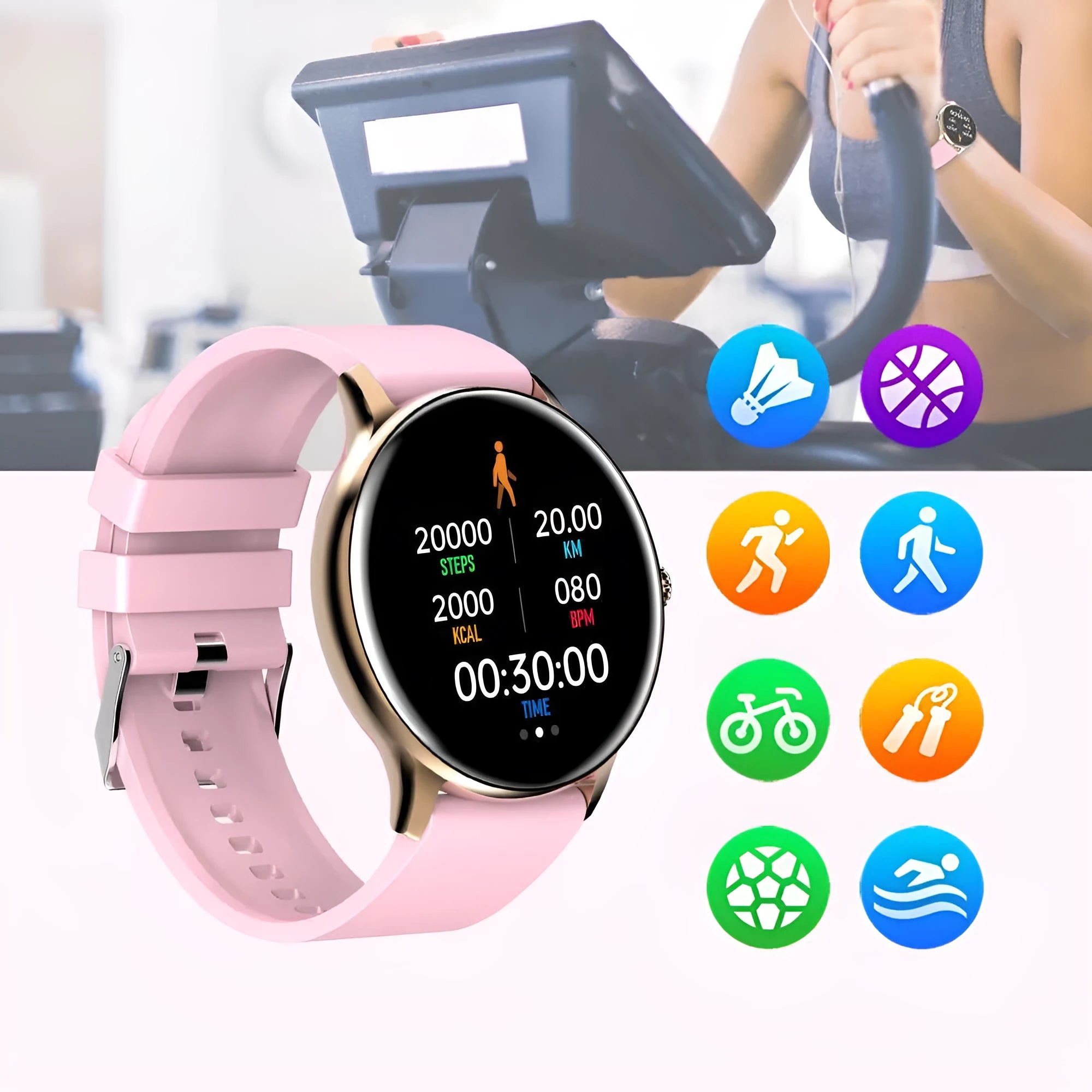 Smart sports watch with blood pressure monitoring on 1.28-inch touch screen display