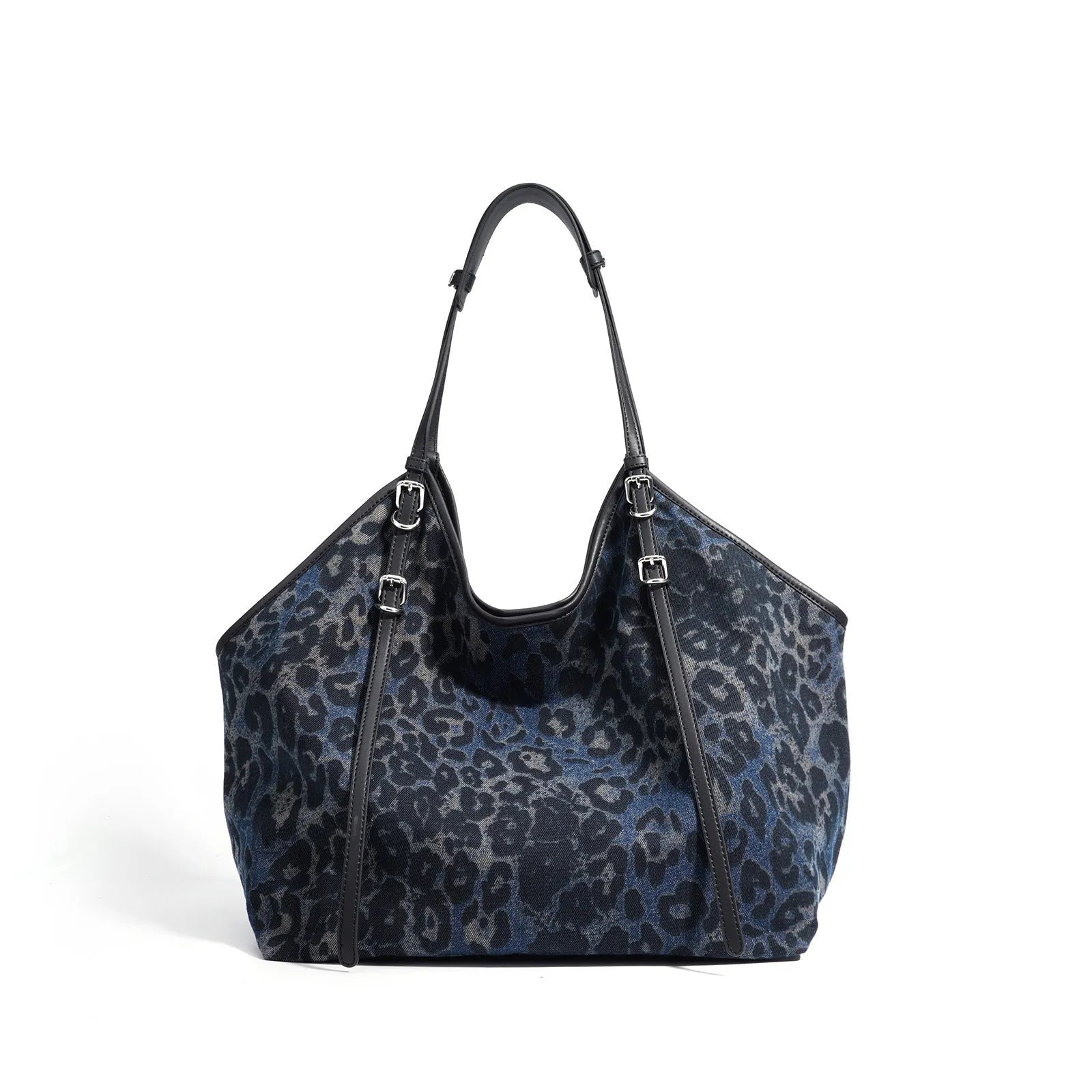 Denim women's patchwork casual crossbody bag in black with inner pocket and shell shape for travel