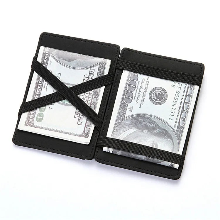 PU leather magic flip wallet with zipper coin purse in solid colour with sewing line detail