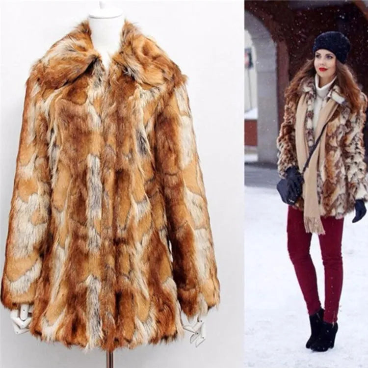 Women's black tiger print faux fur slim leather jacket with long sleeves