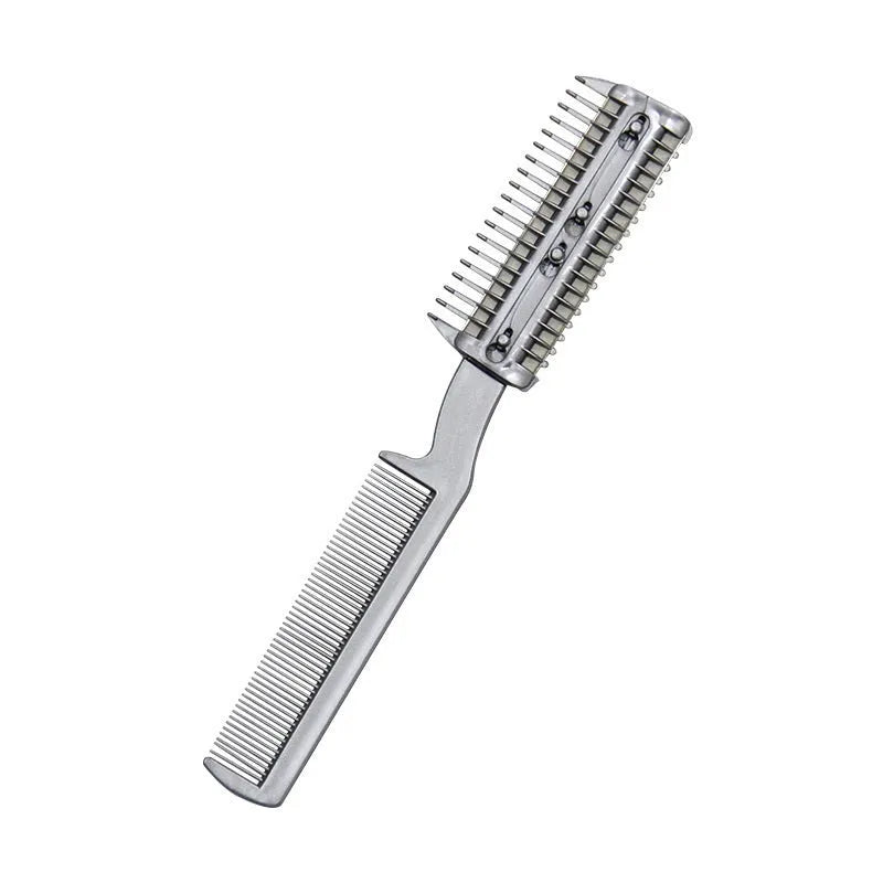 Plastic dog hair cleaning comb with spare blade in blister packaging