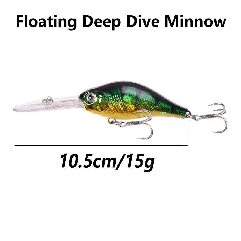 Fat Man Deep Diving Mino Lure crankbait in colour showing long diving lip and treble hooks.