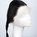10 inch black pre braided wig with lace frontal and straight bangs on a mannequin head