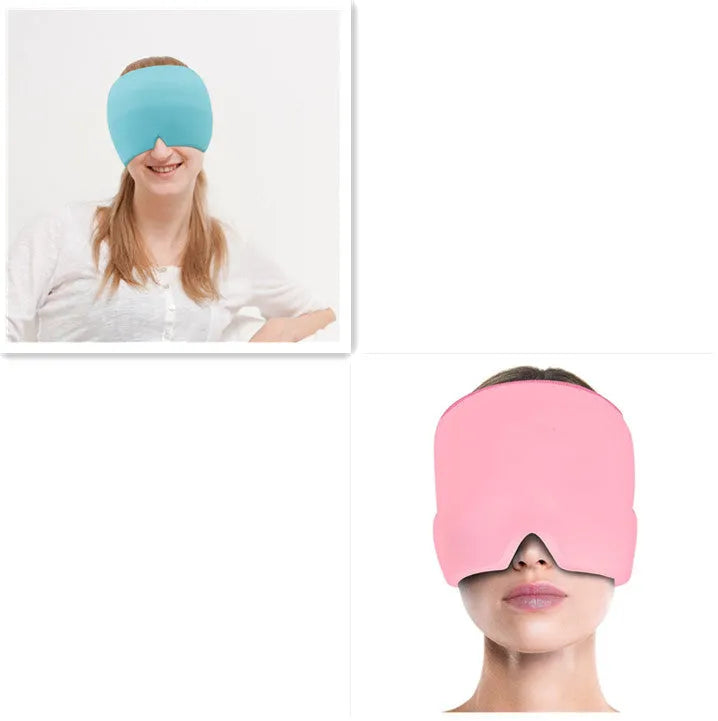 Black elastic gel cold compress eye mask for headache relief with measurements