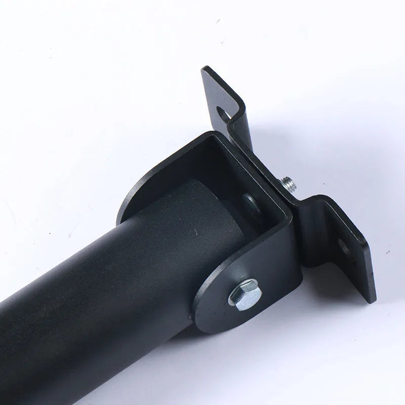 Steel wall-mounted barbell gun barrel rack holding multiple rods.