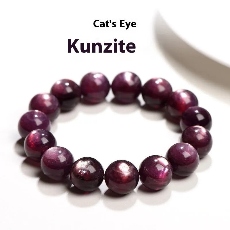Natural purple lepidolite crystal bracelet with polished round beads in geometry style