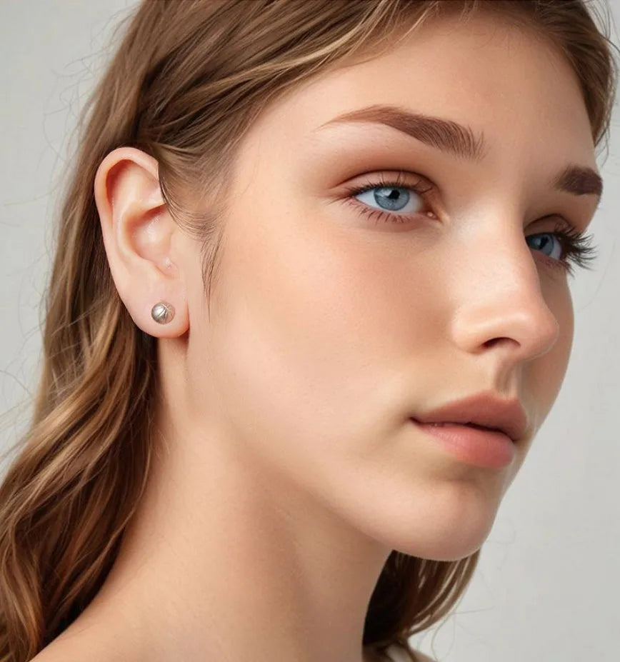 S925 Sterling Silver Basketball Stud Earrings for Women Electroplated Silver Stud Earrings in Colour SCE1906 Pair of Sports Themed Earrings