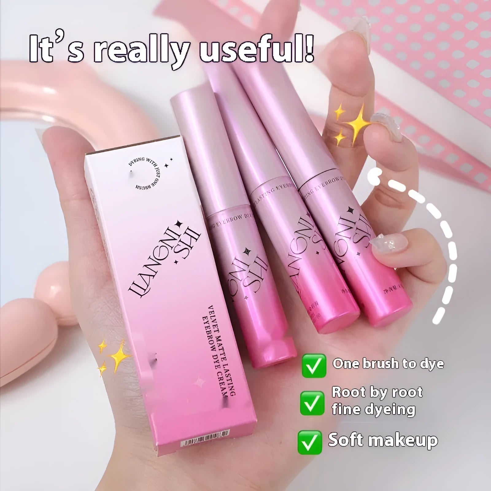 Dual-use eyebrow cream and powder cosmetic in a pot with 4.5g net content.